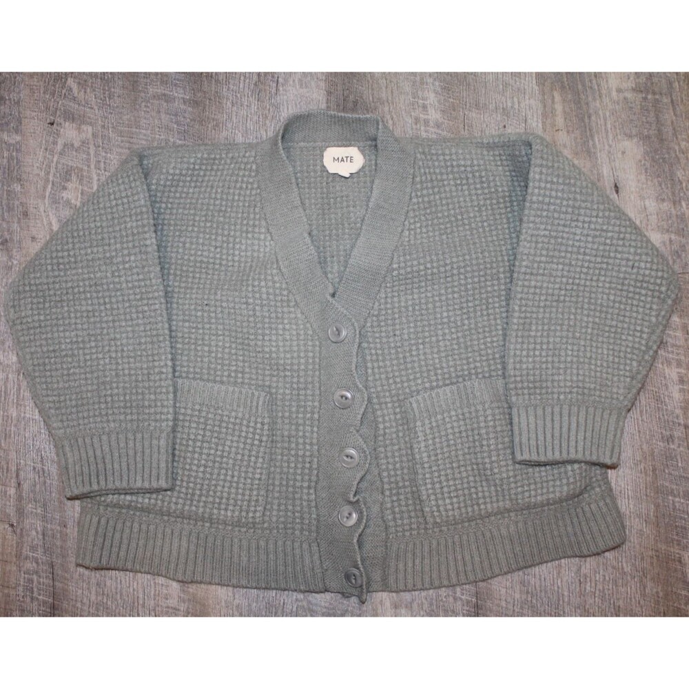 MATE The Label Alpaca Cotton Cropped Cardigan NWOT SAGE GREEN SZ S $198 - Picture 2 of 6
